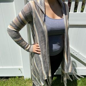 crochet striped fringed cardigan